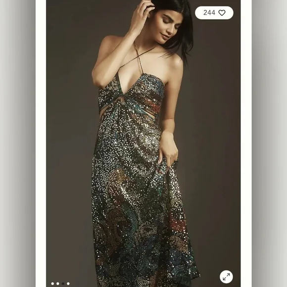 NWT Verb by Pallavi Singhee Halter Cutout Sequin Midi Dress size small - Picture 3 of 9